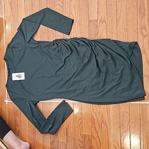 Fitted, side cinch long sleeve hunter green dress